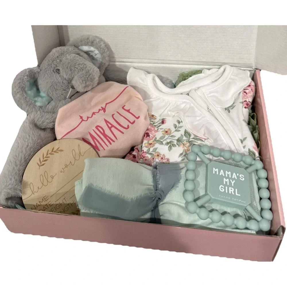 Baby‎ Girl Elephant Gift Basket, Baby Shower Infant Essentials For Newborn Girl